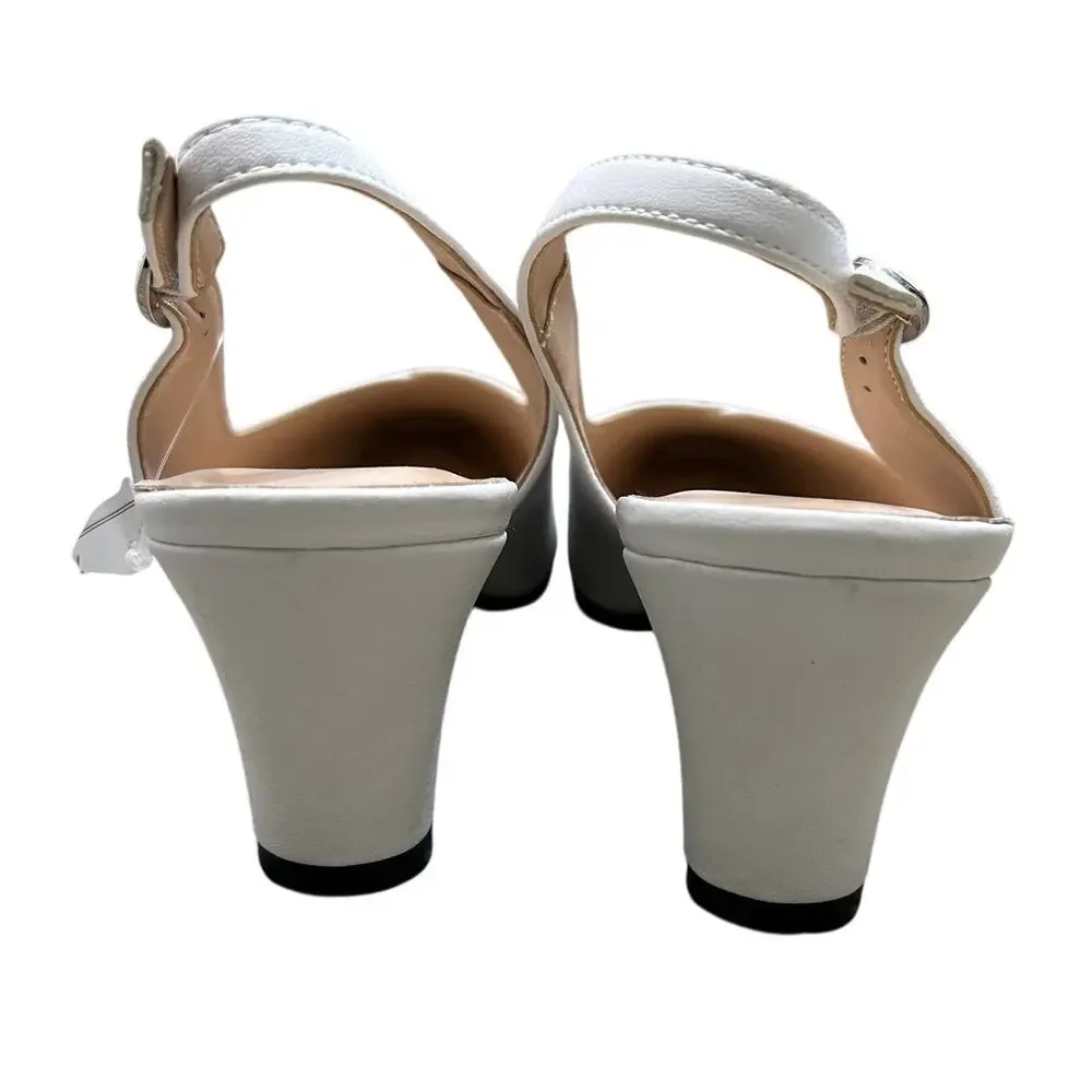 Peerage Luciana Leather Slingback Pumps NWT Women's Sz 11W White Timeless Chic